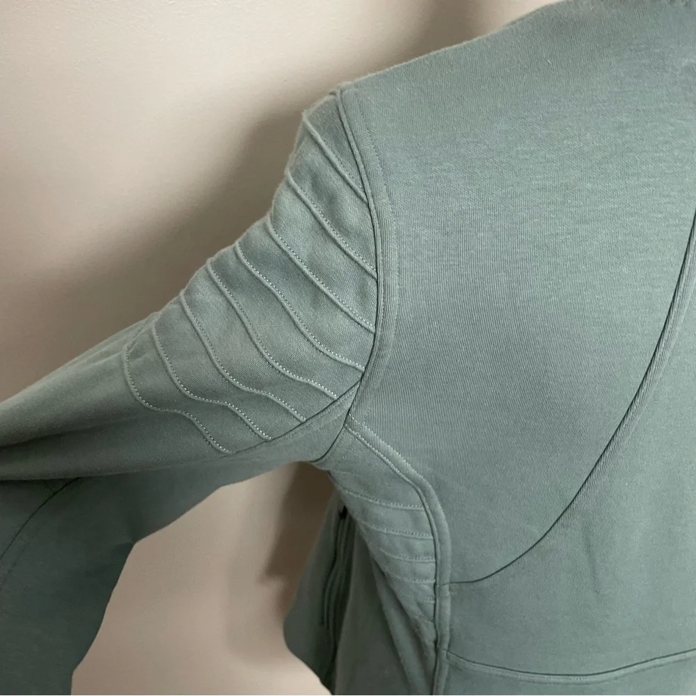 Athleta Moto Jacket Sweatshirt Knit Fleece Lined Zipper Pockets Minimalist Green